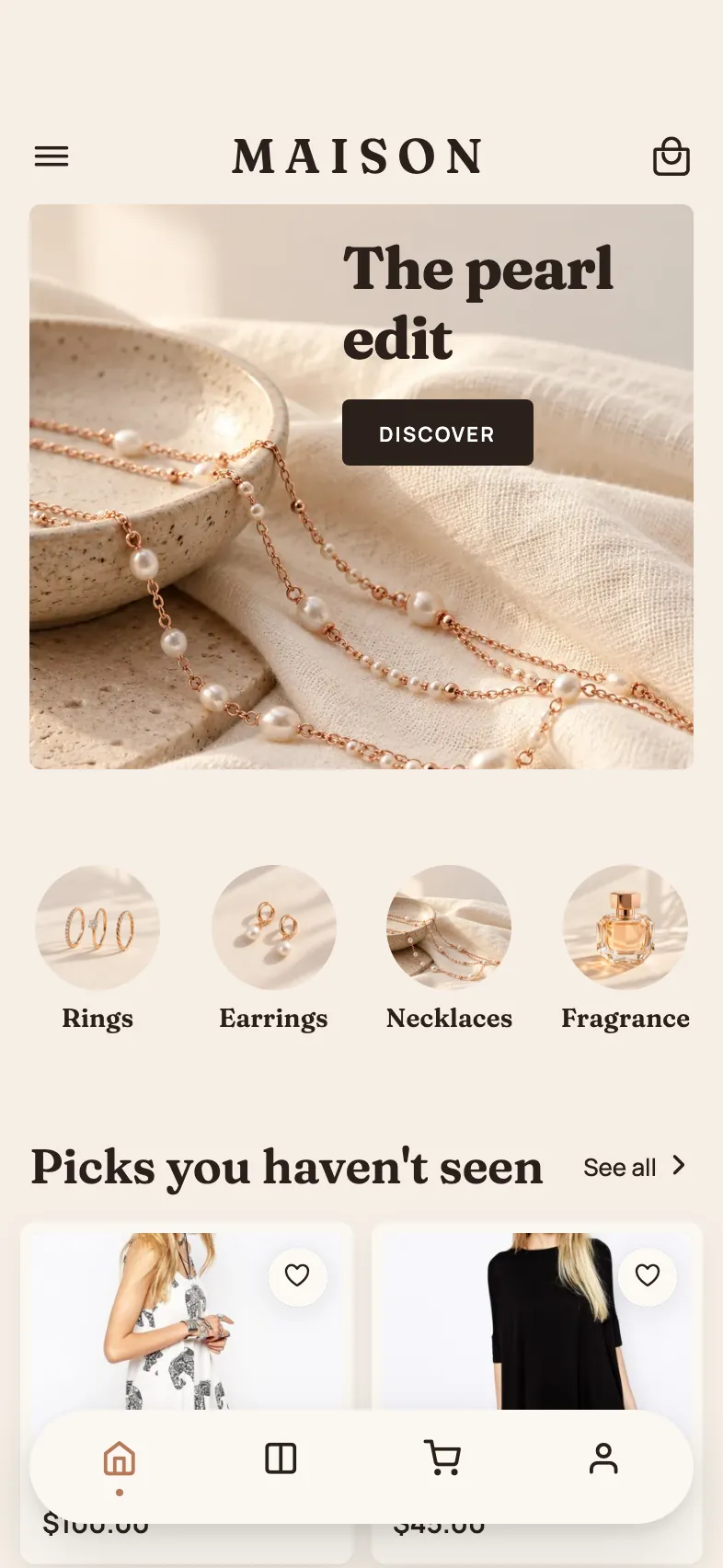 Boutique look: Home screen