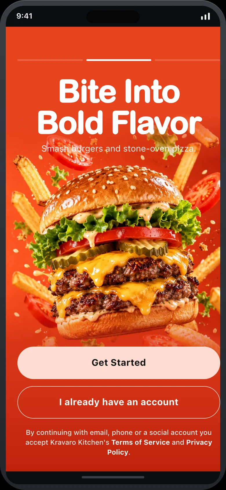 Kravaro Kitchen (Burger & Pizza Ordering) — Splash