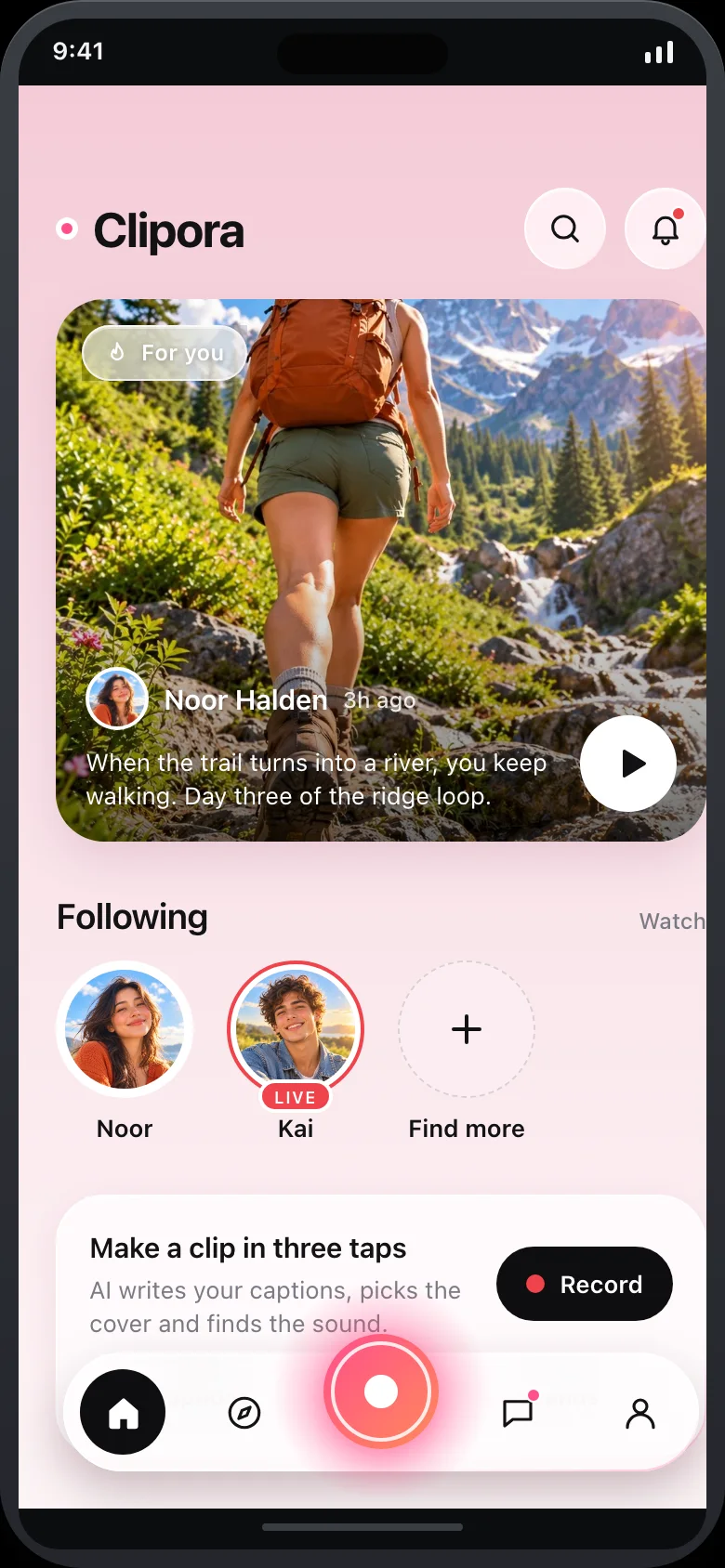 Clipora (AI Short Video Social) — Home