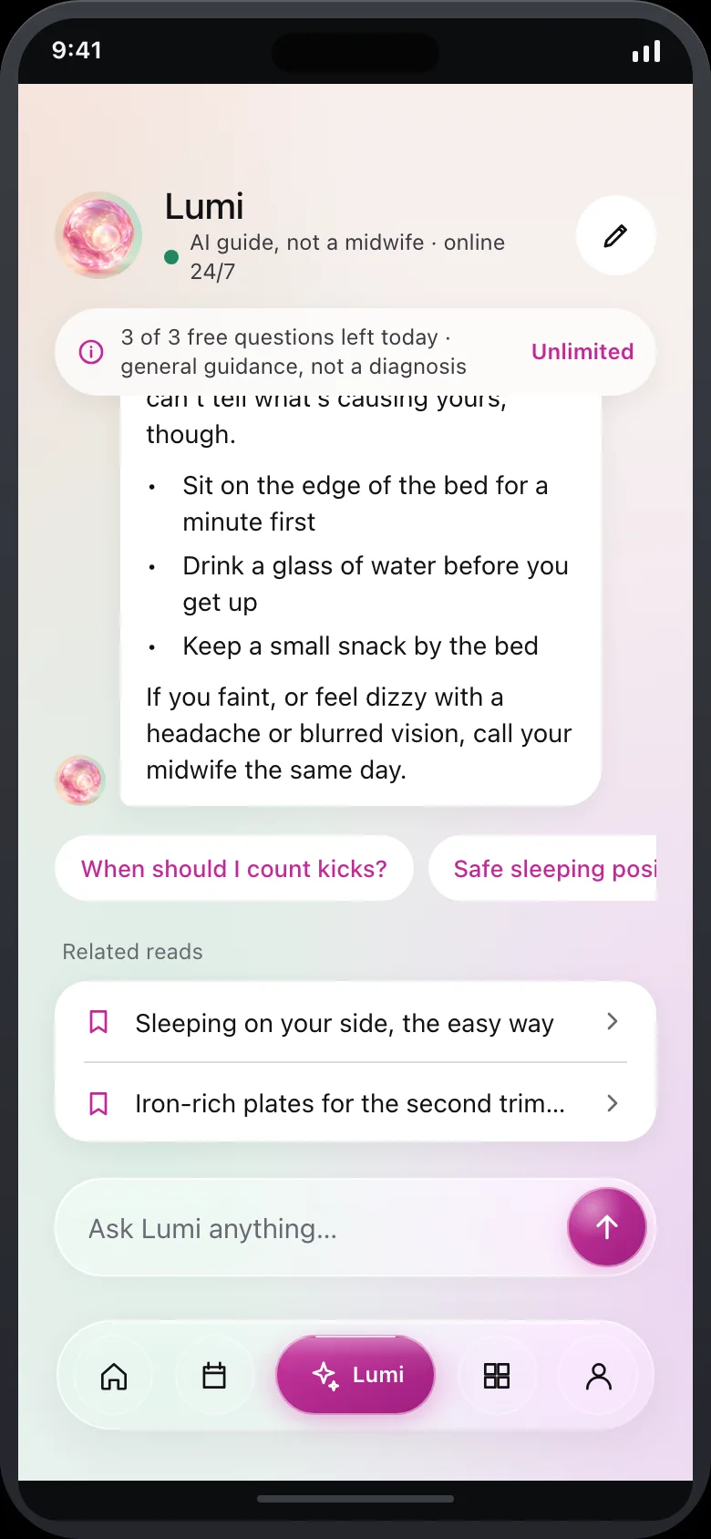 Nestlune (AI Pregnancy Companion) — Midwife