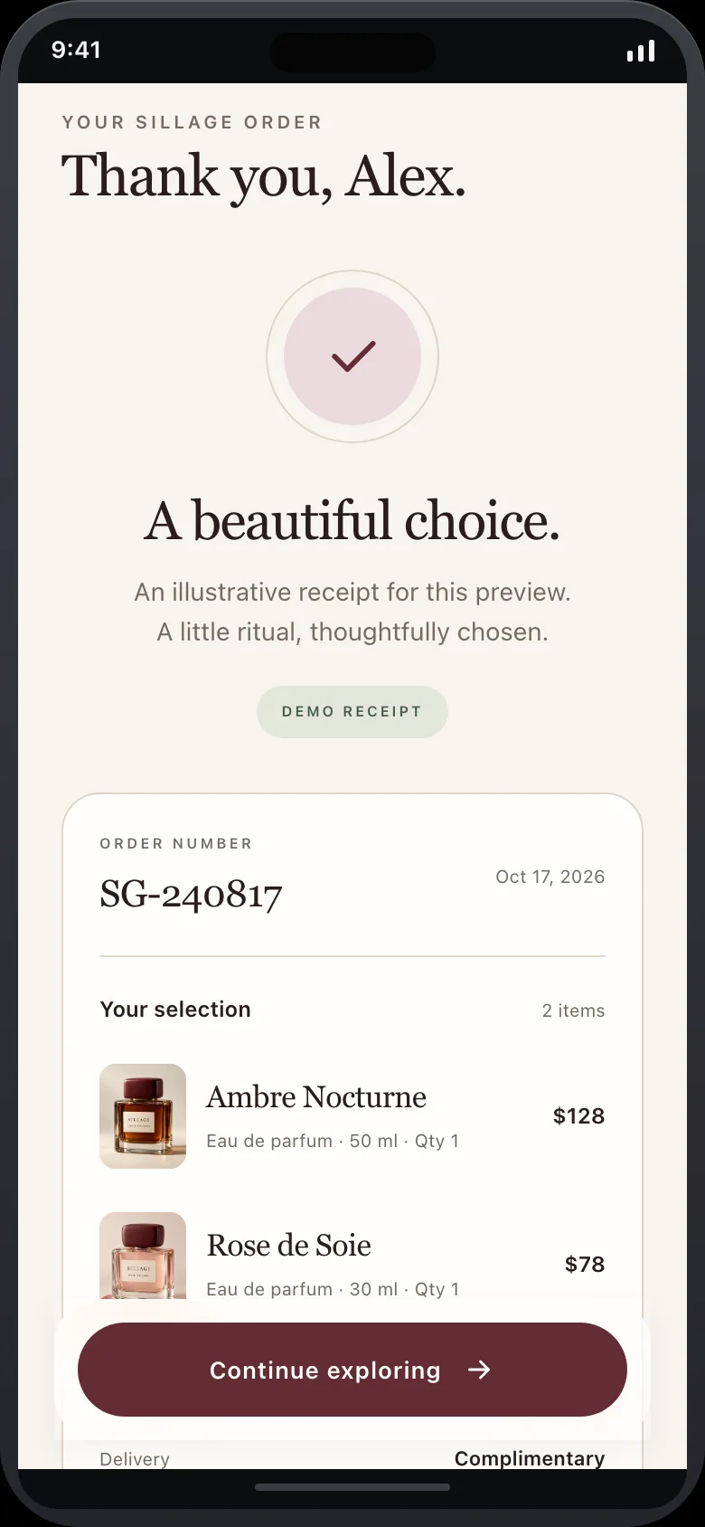 Sillage (Perfume Boutique) — Order Confirmation