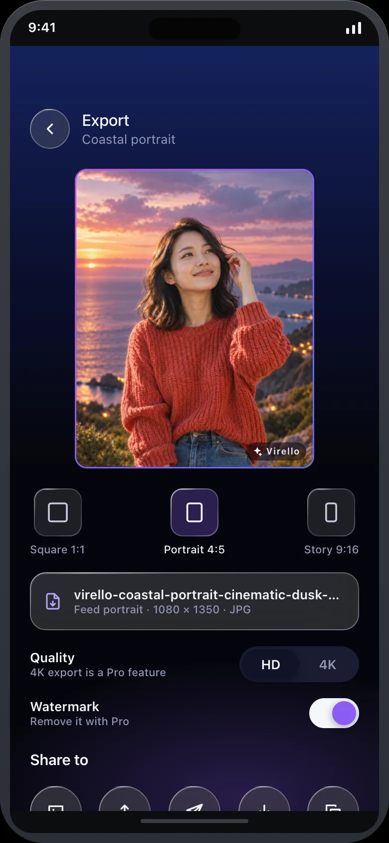 Virello (AI Image Remix Studio) — Export