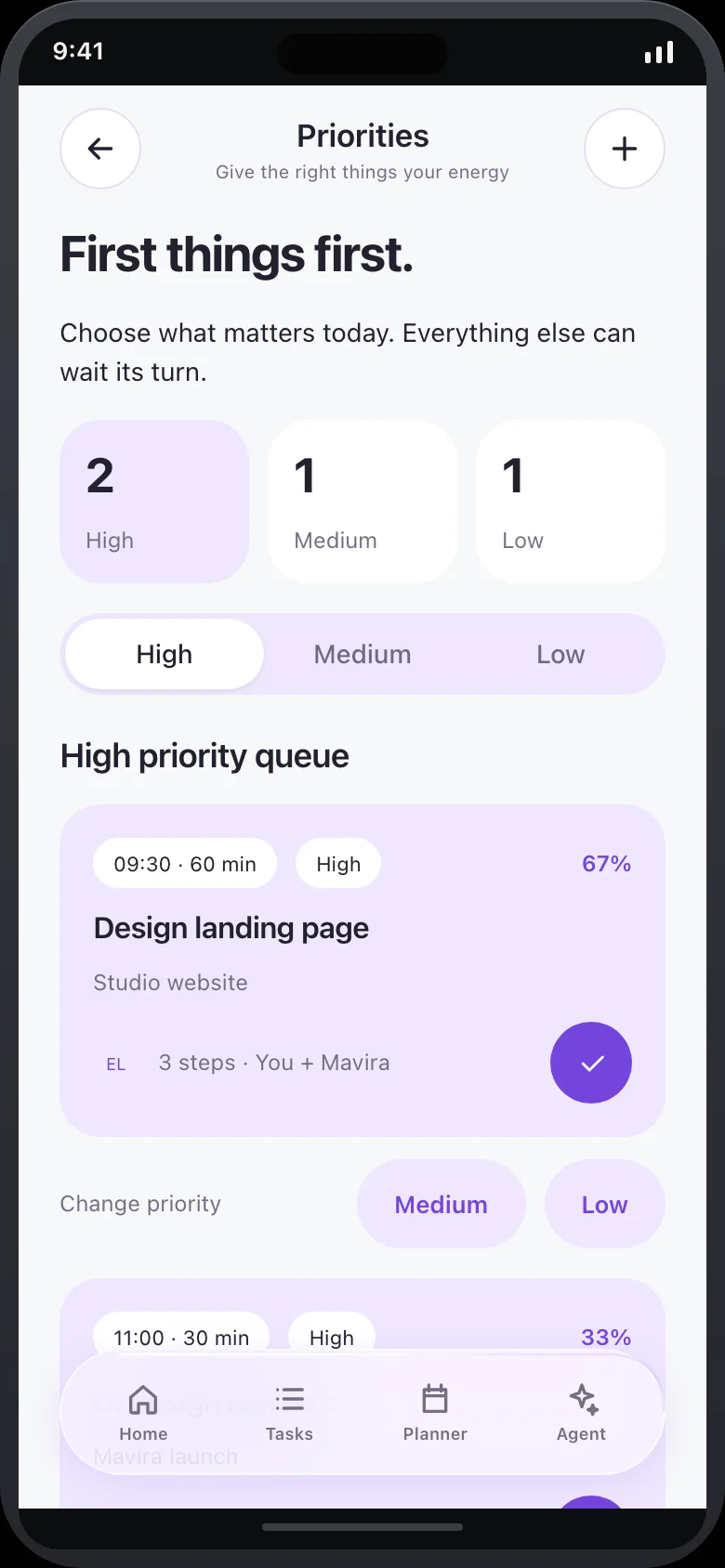 Mavira Tasks — Priorities