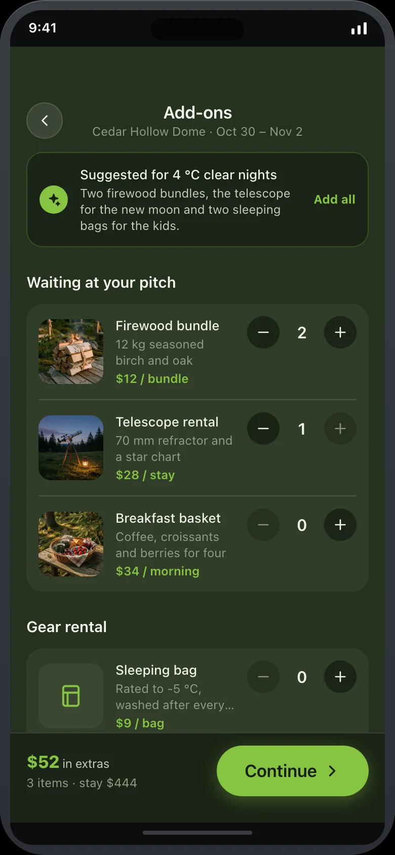 Fernlo (AI Glamping & Campsite Booking) — Add Ons