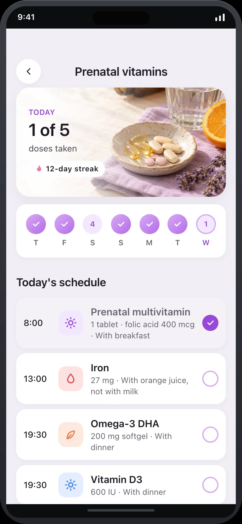 Lunelle (AI Maternal Nutrition & Prenatal Care Log) — Vitamins