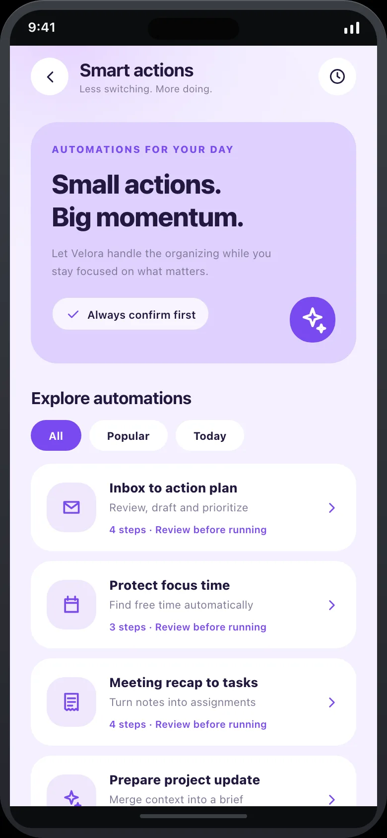 Velora Ambient AI — Actions