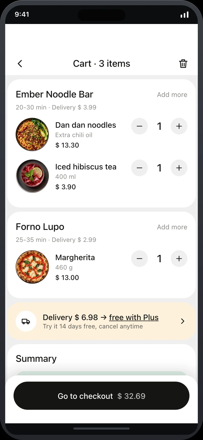 Yumora (AI Food Delivery Marketplace) — Cart