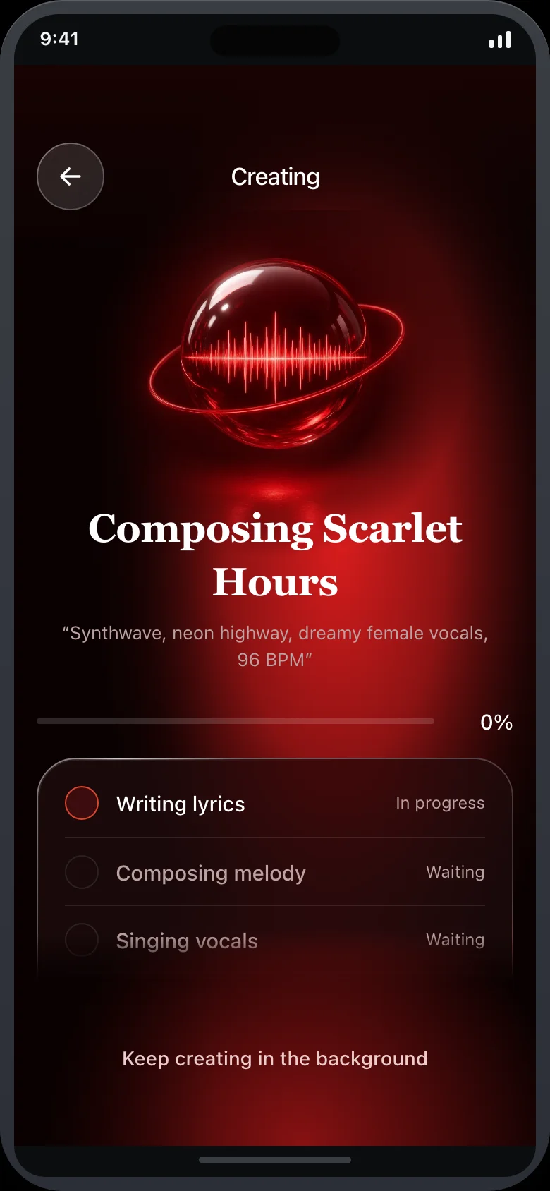 Crimsong (AI Song Generator) — Generating