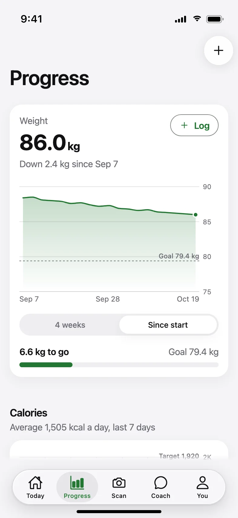 Morsel AI Calorie Tracker App — Watch the trend toward your goal