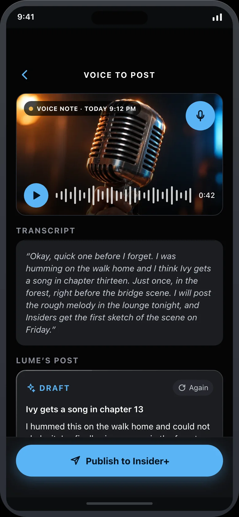 Fanlume (AI Creator Fan Club & Membership) — Voice Post