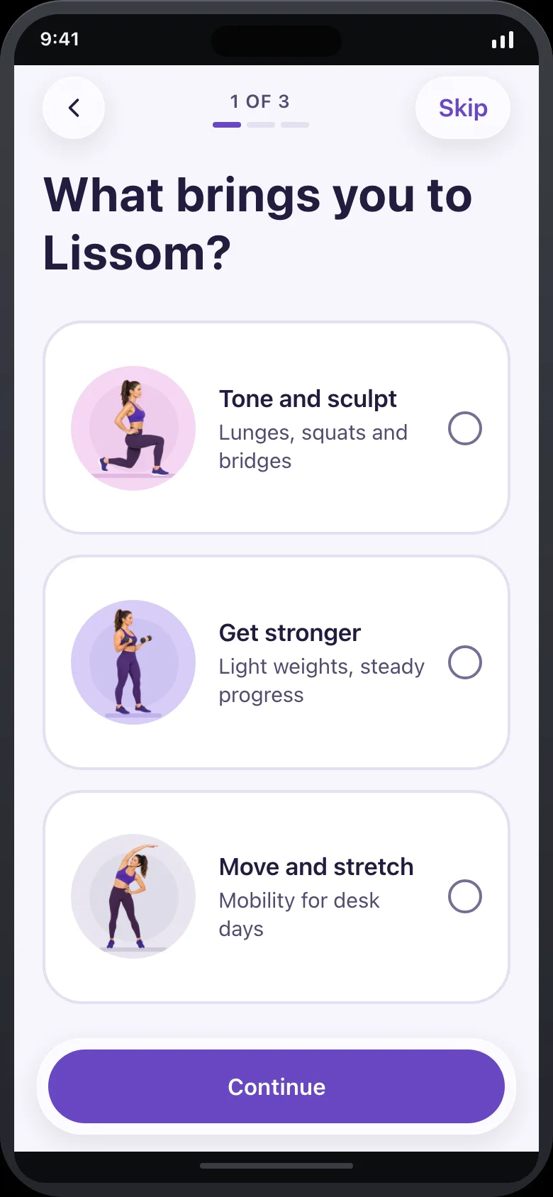 Lissom (Home Workout Planner) — Onboarding