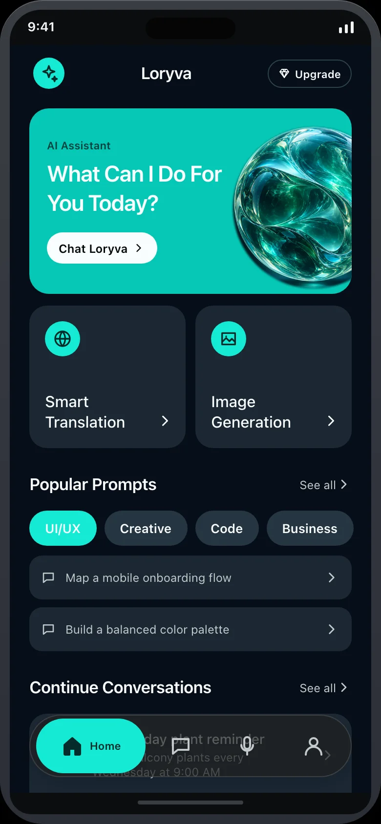 Loryva — Multimodal AI Assistant — Home