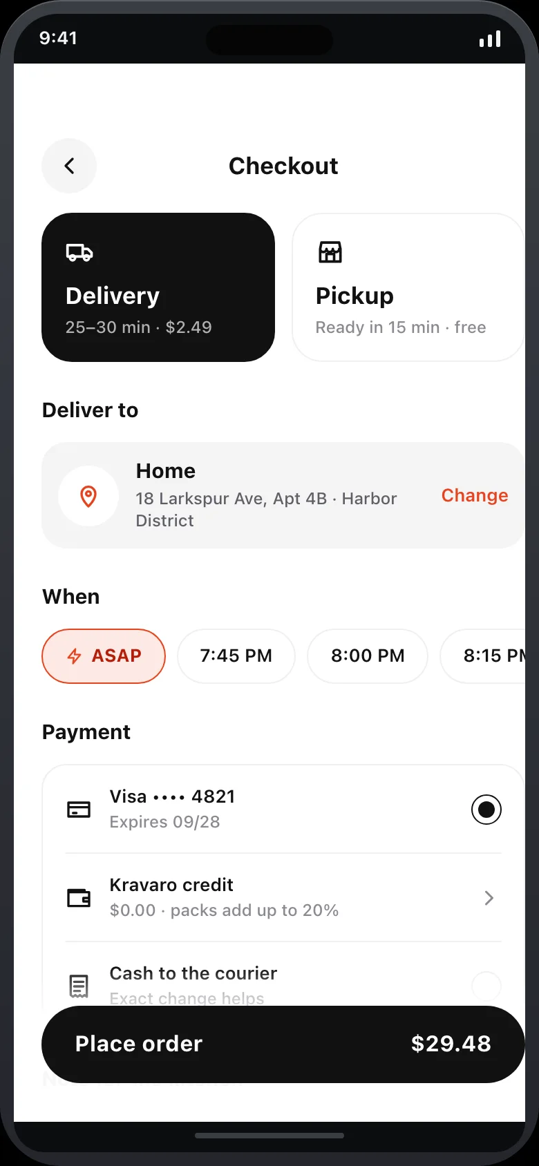 Kravaro Kitchen (Burger & Pizza Ordering) — Checkout