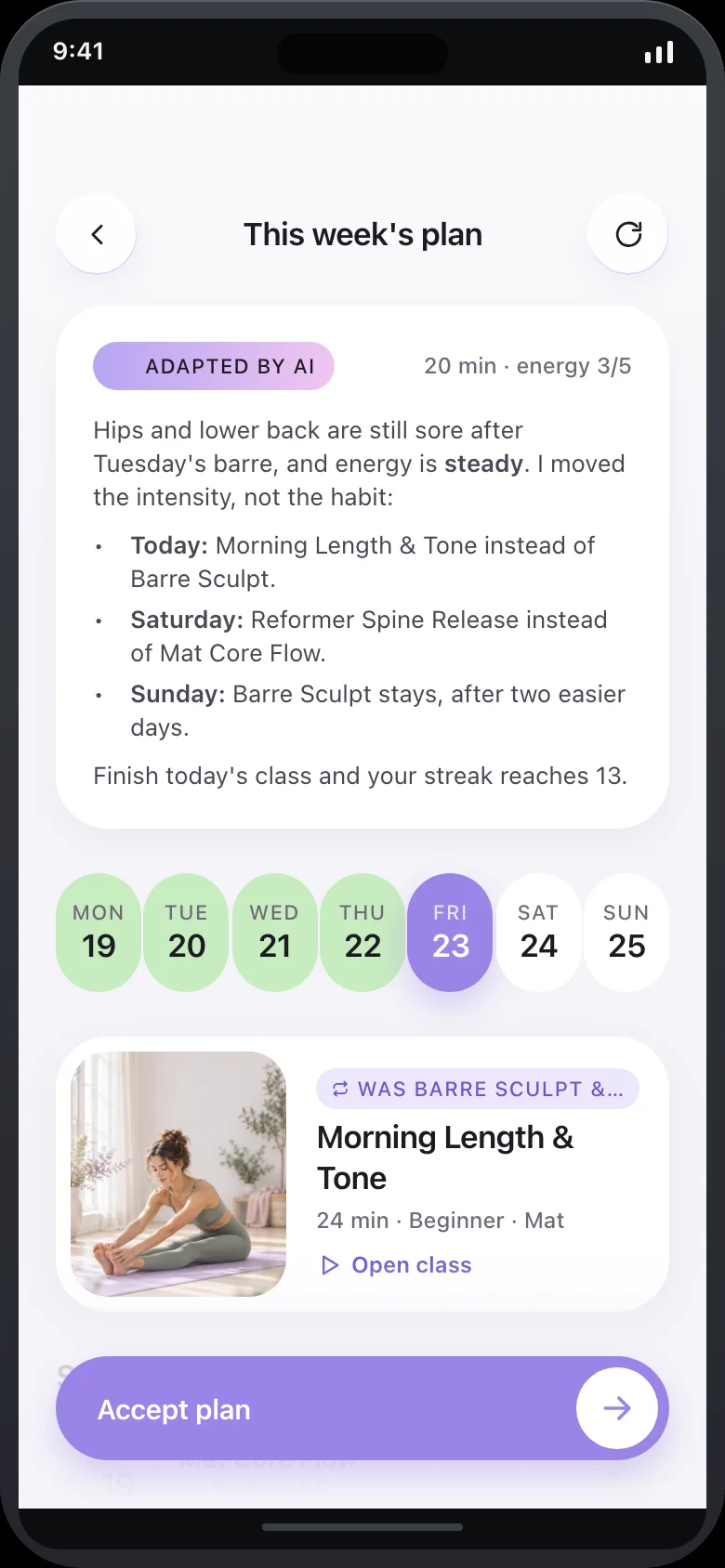 Plielle (AI Pilates & Barre Home Studio) — Plan