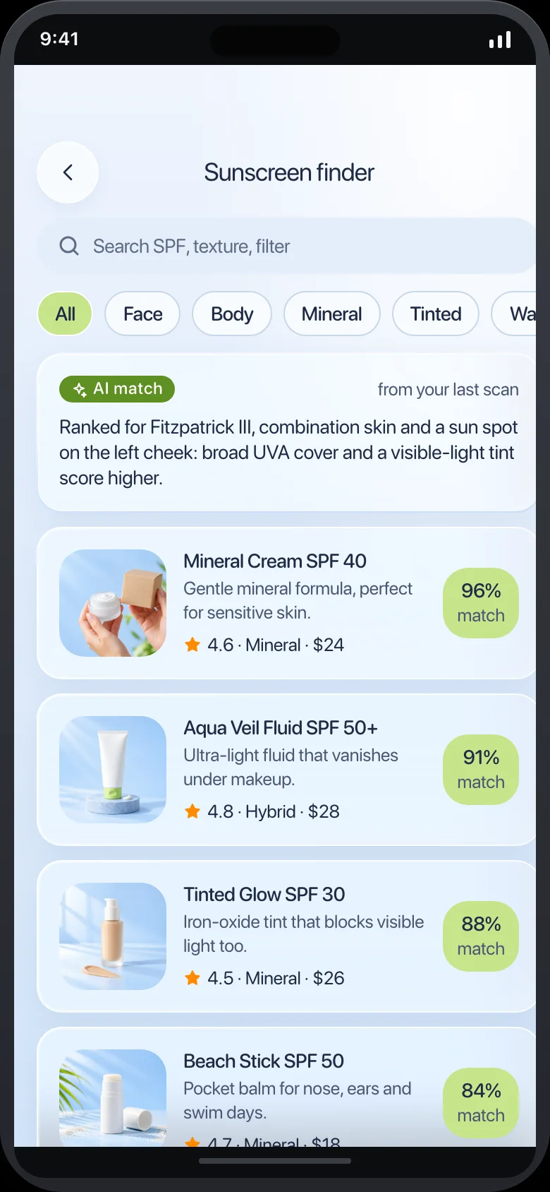 Shadelle (AI Melanin, UV & Sun Care Advisor) — Products