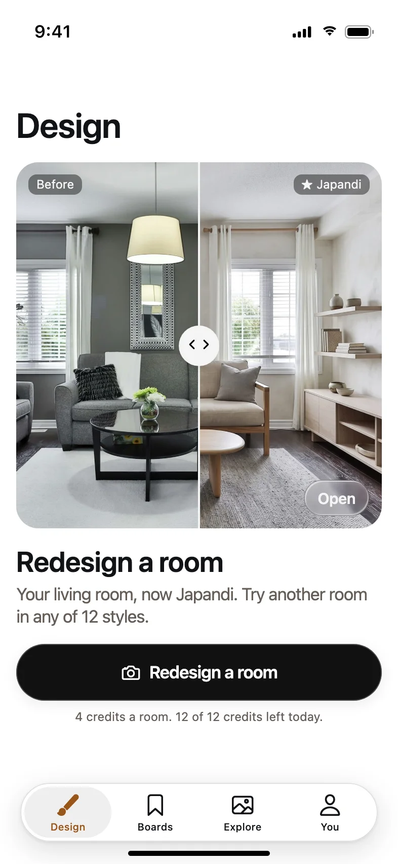 Hearth AI Room Redesign App — Your room, redesigned in seconds