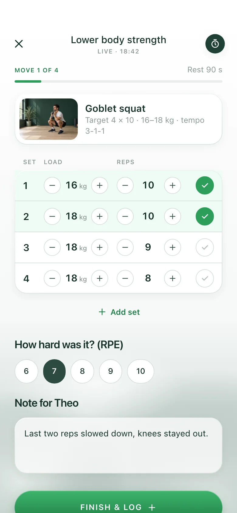 Verdelo (AI Online Coaching & Check-ins) — Log Workout