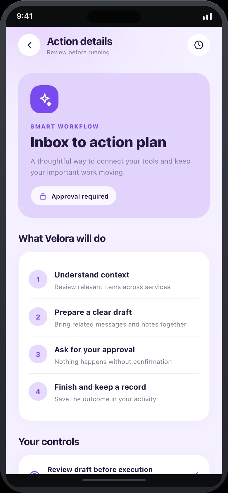 Velora Ambient AI — Action Detail