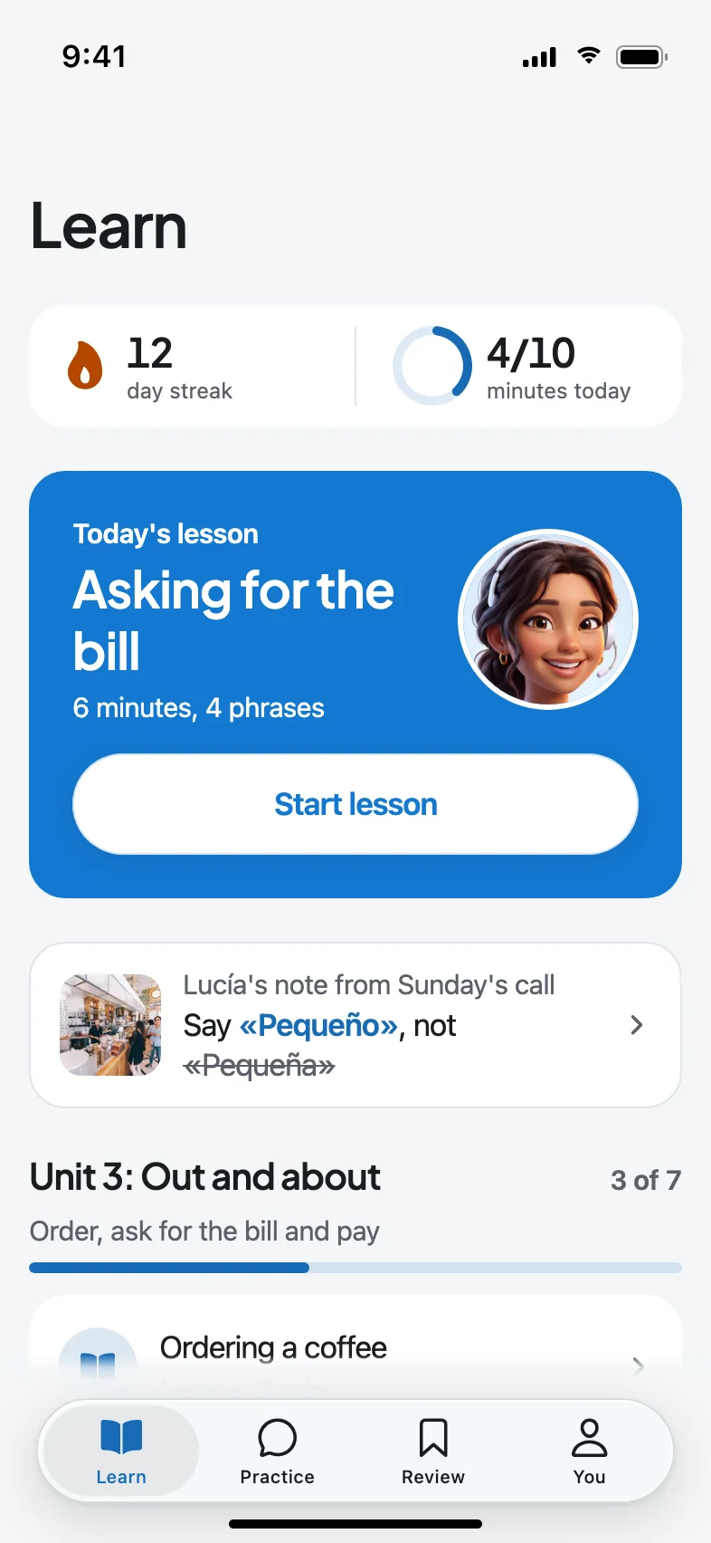 Parley AI Speaking Tutor App — Speak Spanish a little every day