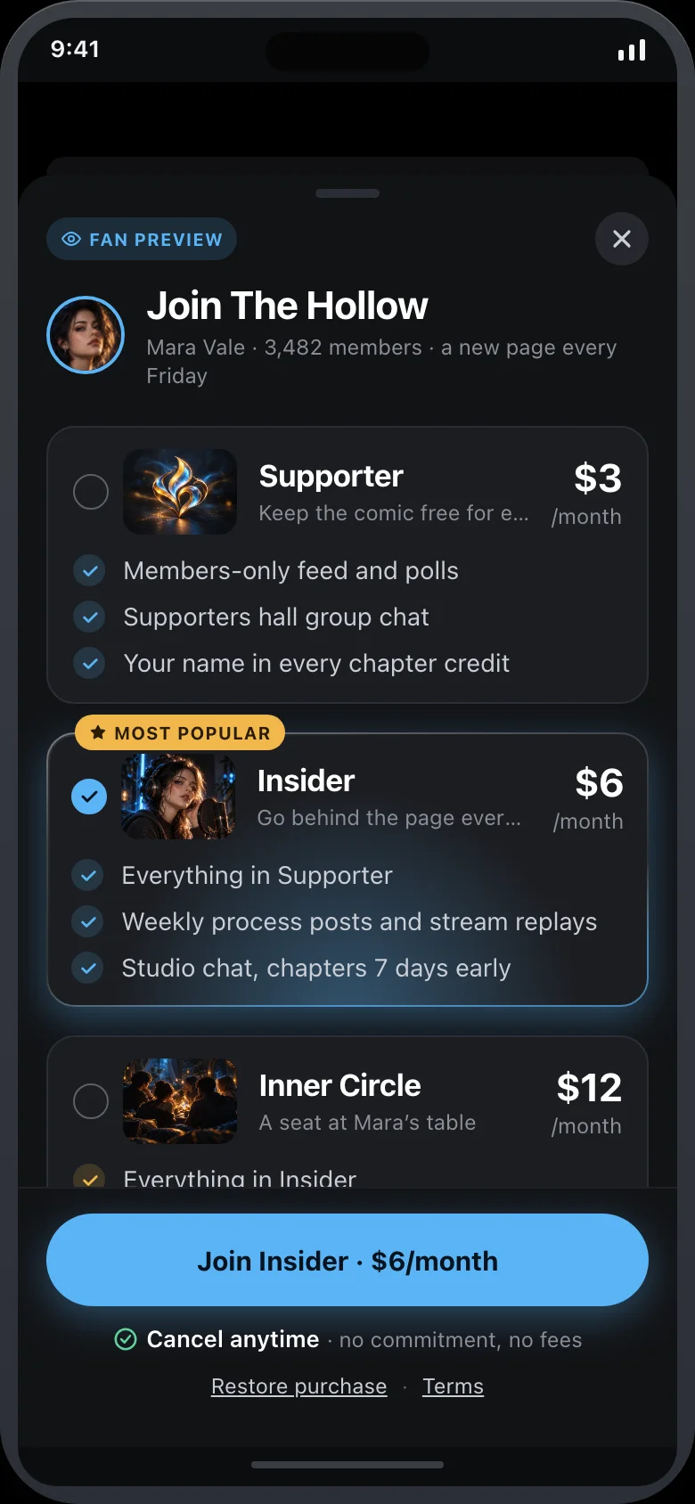 Fanlume (AI Creator Fan Club & Membership) — Paywall