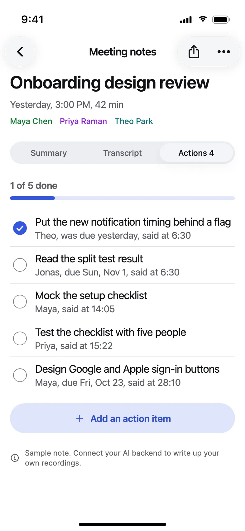 Murmur AI Voice Notes and Meeting Notes App — Action items with owners and dates