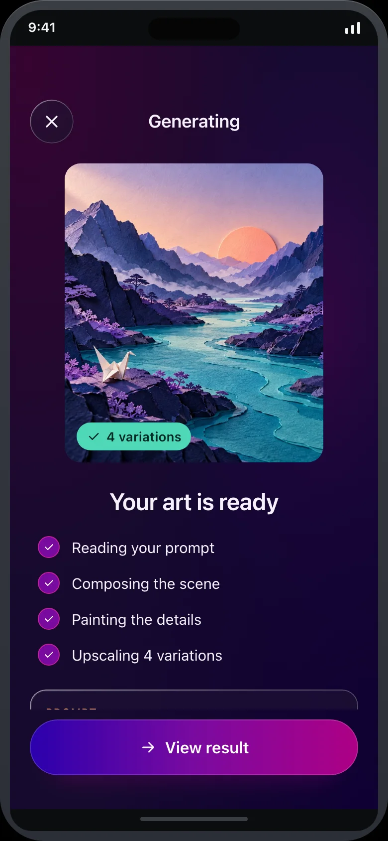 Prismora (AI Art Generator) — Generation Progress