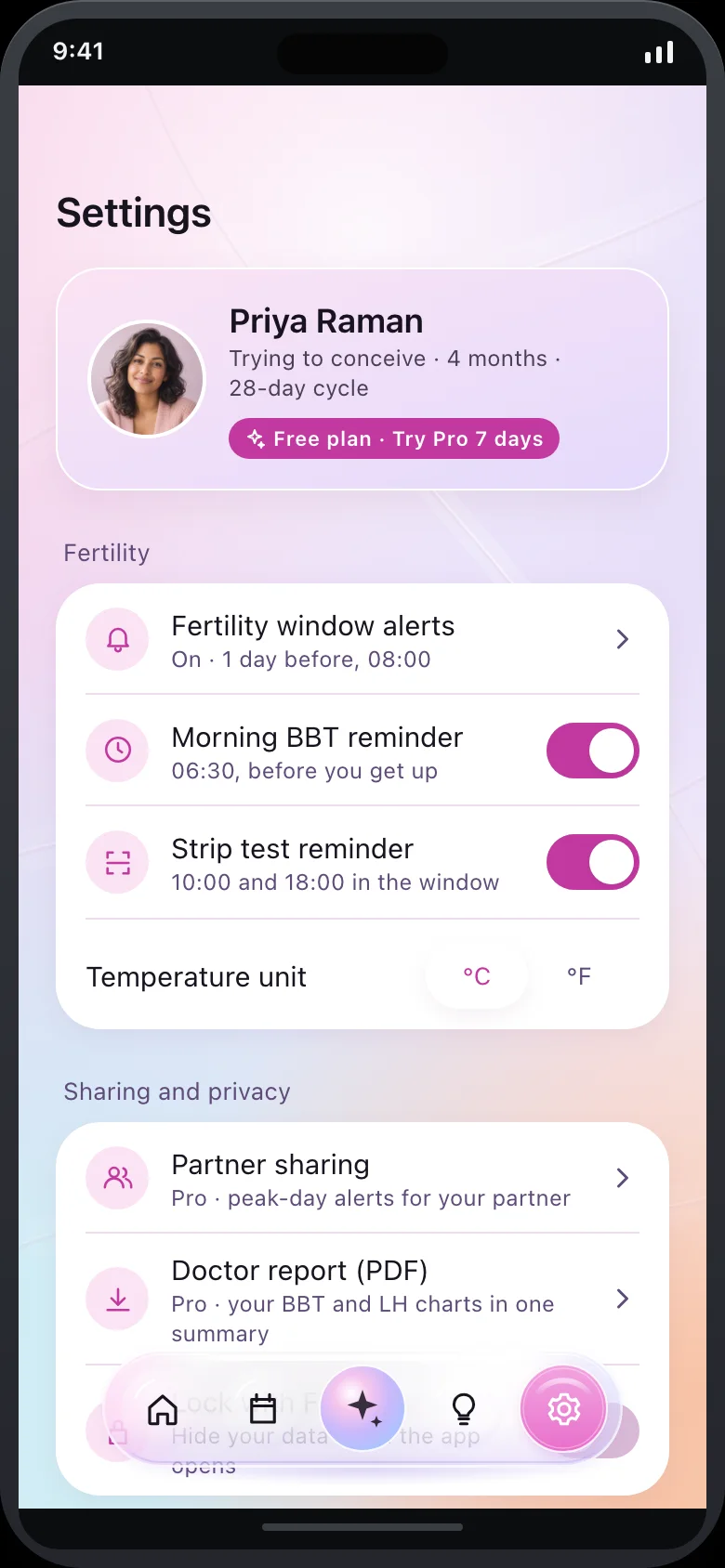 Ovaya (AI Fertility, BBT & Conception Coach) — Settings
