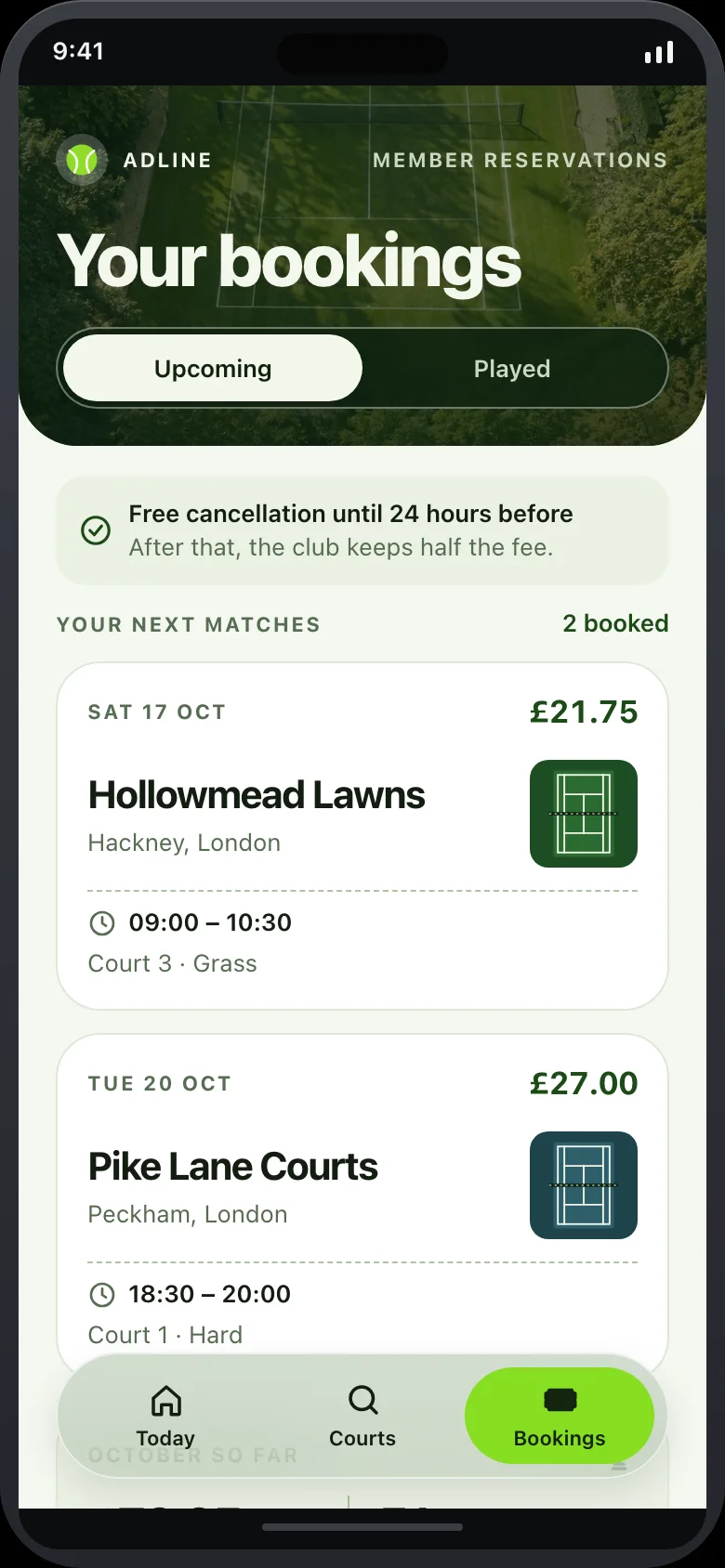 Adline (London Court Booking) — Bookings