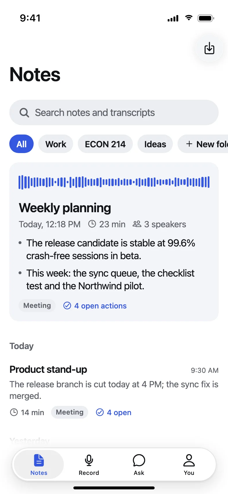 Murmur AI Voice Notes and Meeting Notes App — Every meeting, written up