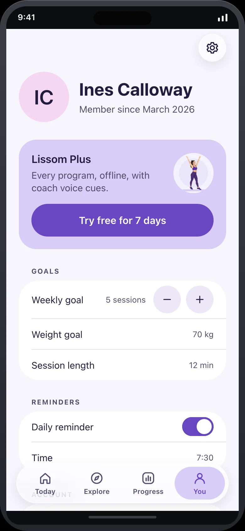 Lissom (Home Workout Planner) — Profile