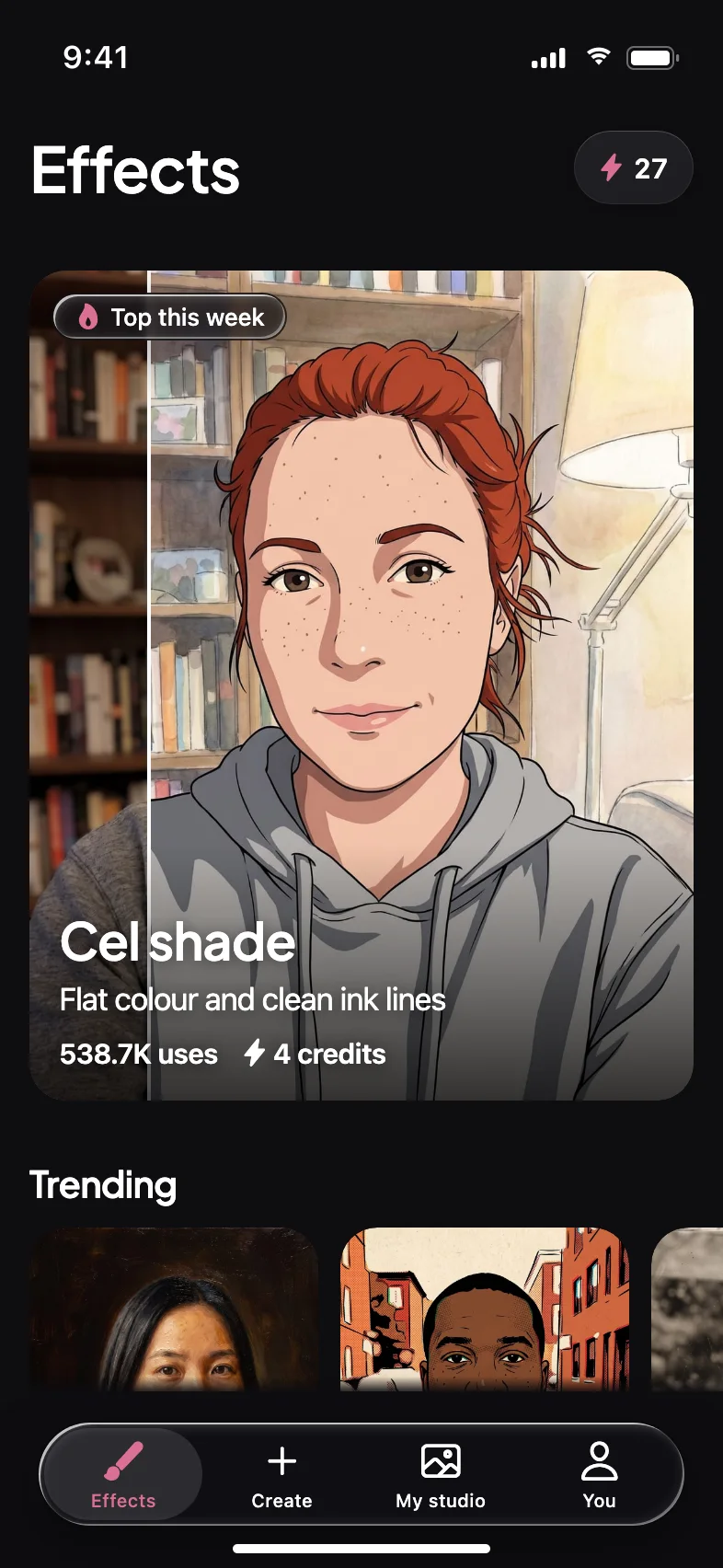 Glimmer AI Photo Effects and Portrait Studio App — Trending looks with live before/after