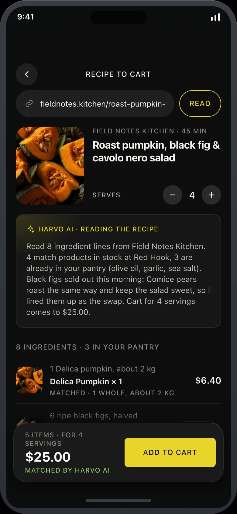 Harvo (AI Grocery Delivery & Recipe-to-Cart) — Recipe Import