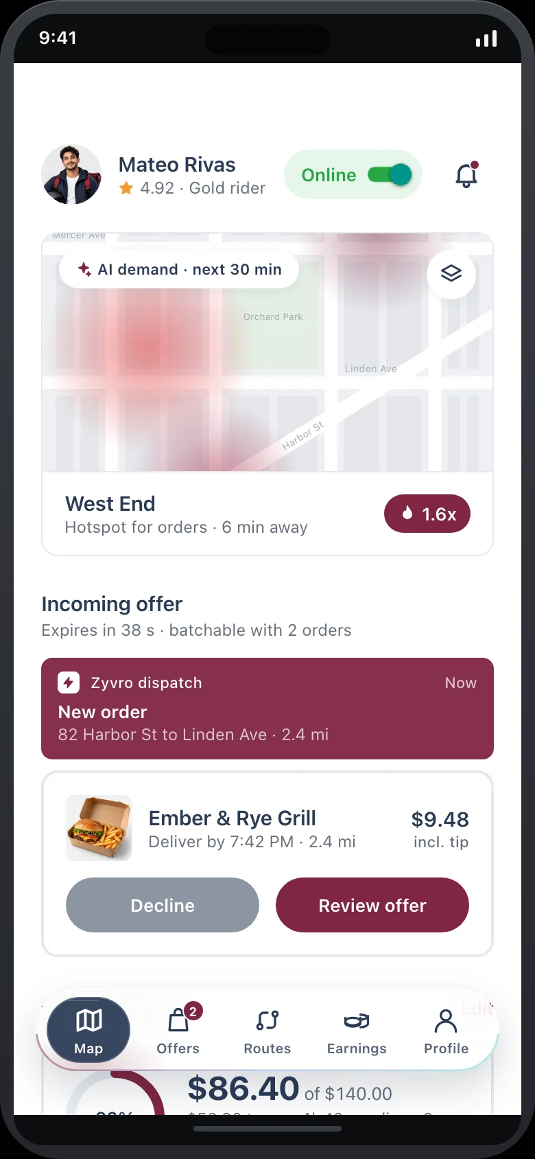 Zyvro Rider (AI Food Delivery Courier & Route Optimizer) — Home