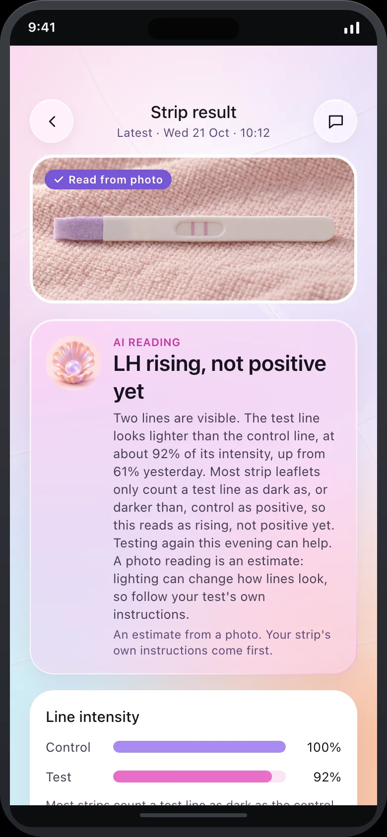 Ovaya (AI Fertility, BBT & Conception Coach) — Strip Result