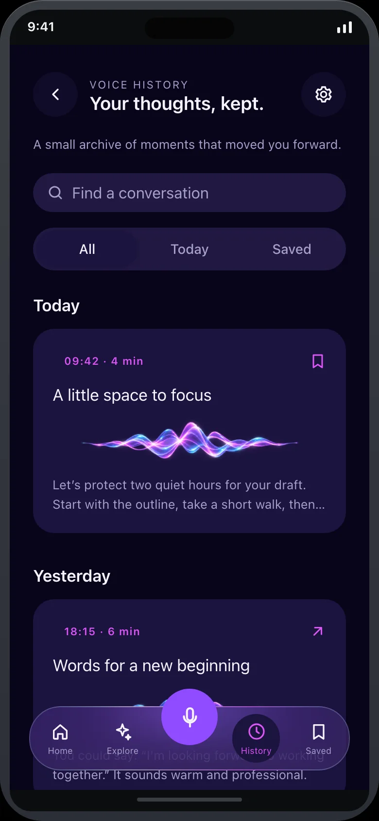 Orvia Voice — Voice History