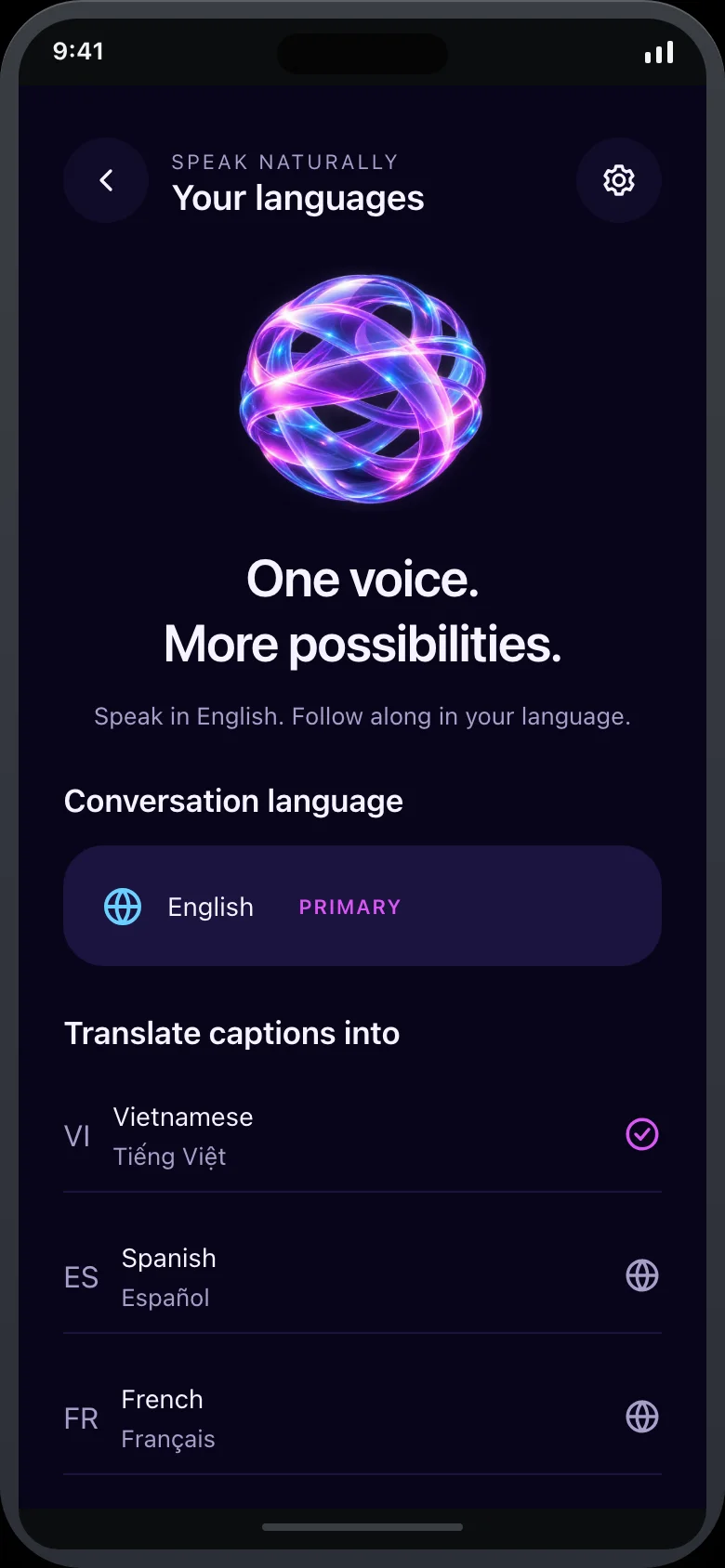 Orvia Voice — Languages