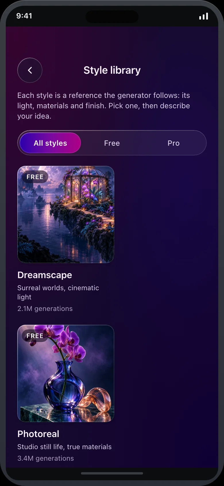 Prismora (AI Art Generator) — Style Library
