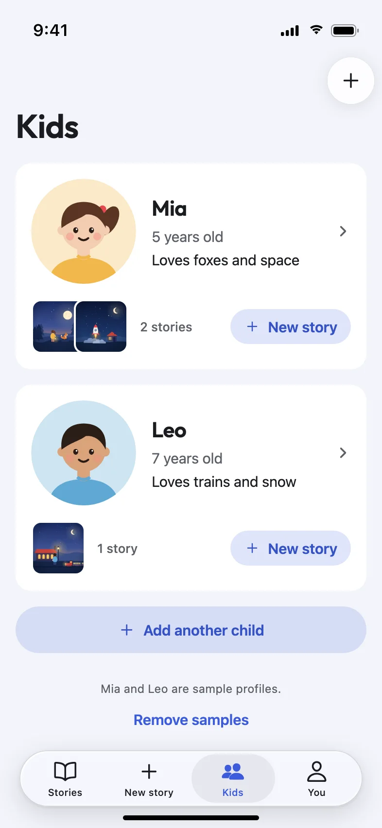 Storyloom AI Bedtime Story App — Drawn avatars, never photos