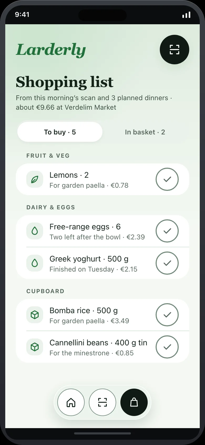 Larderly (AI Fridge Scan & Meal Planner) — List