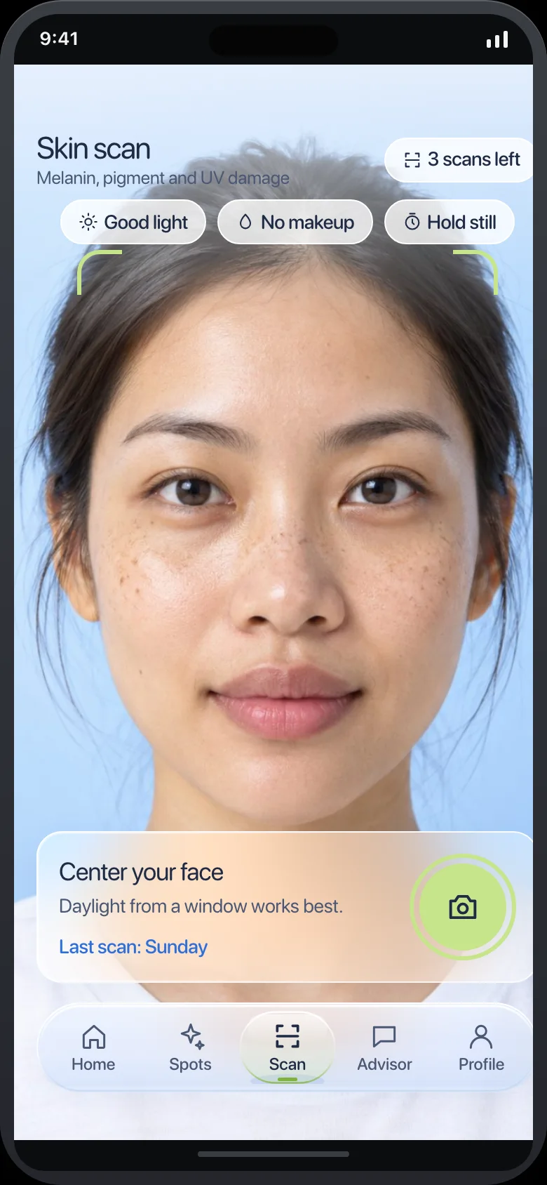 Shadelle (AI Melanin, UV & Sun Care Advisor) — Skin Scan