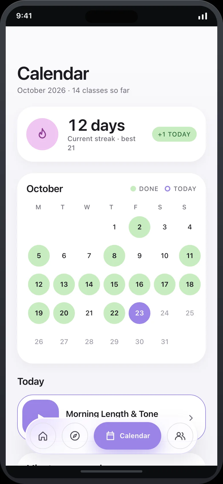 Plielle (AI Pilates & Barre Home Studio) — Calendar