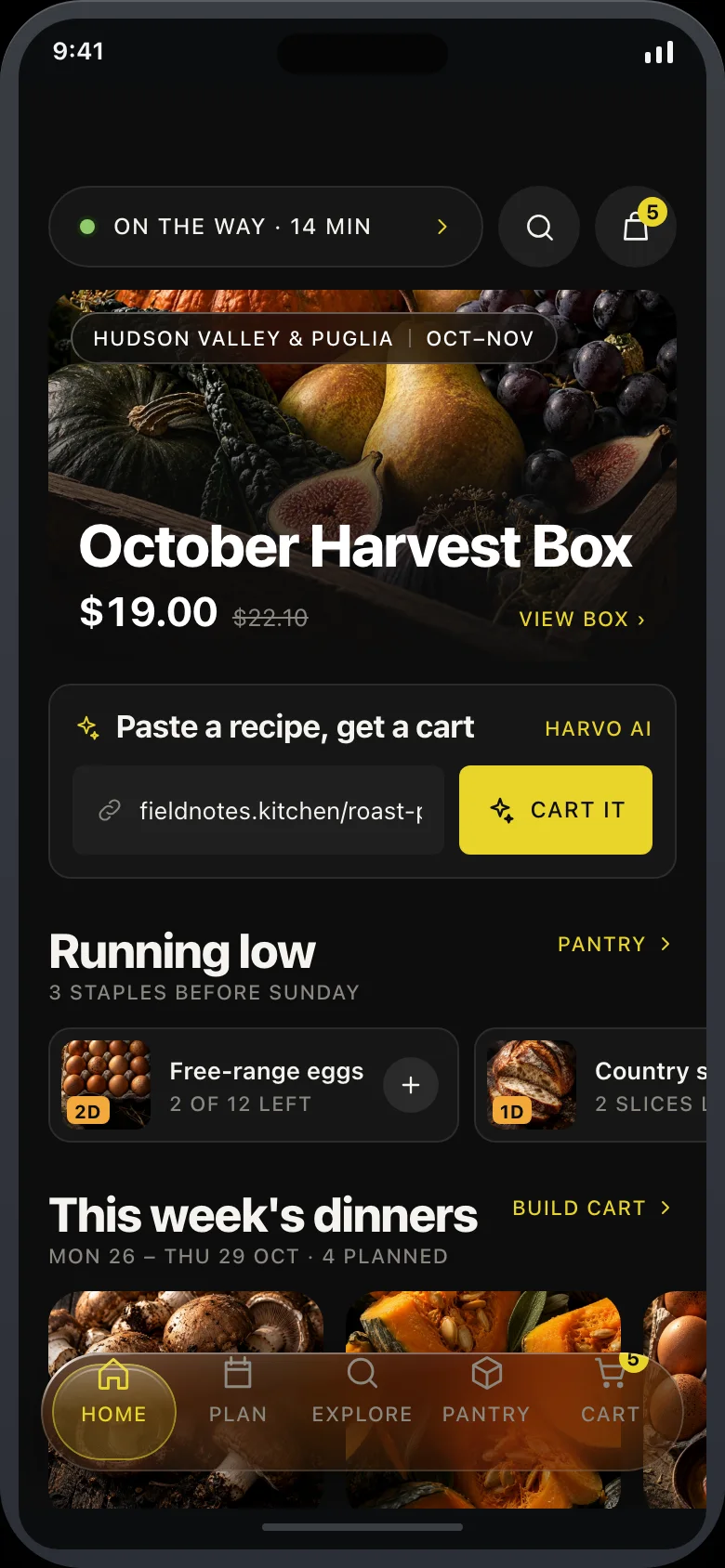 Harvo (AI Grocery Delivery & Recipe-to-Cart) — Home