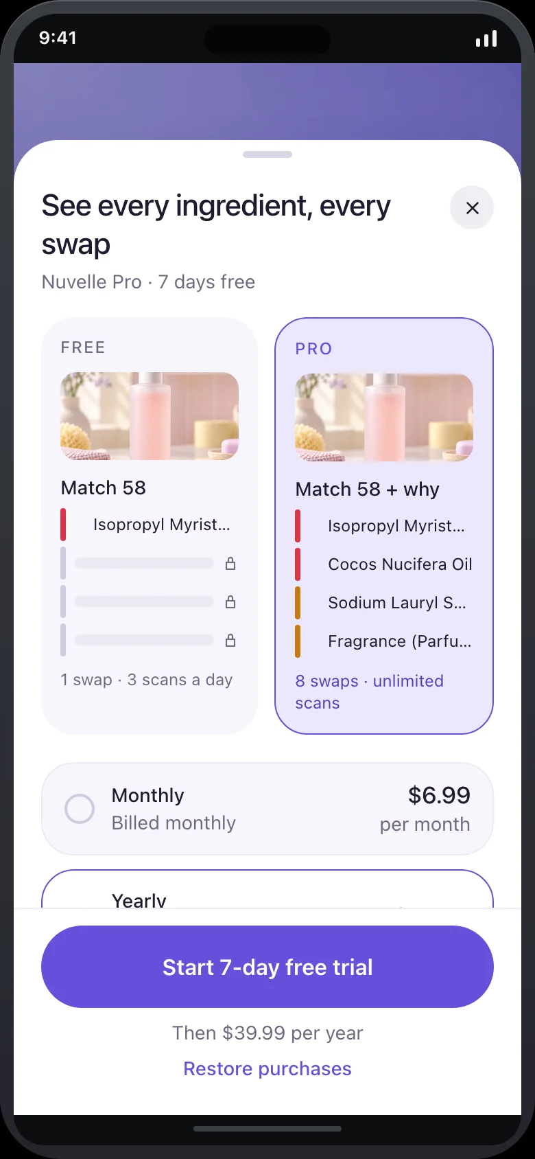 Nuvelle (AI Cosmetic Ingredient Scanner) — Paywall