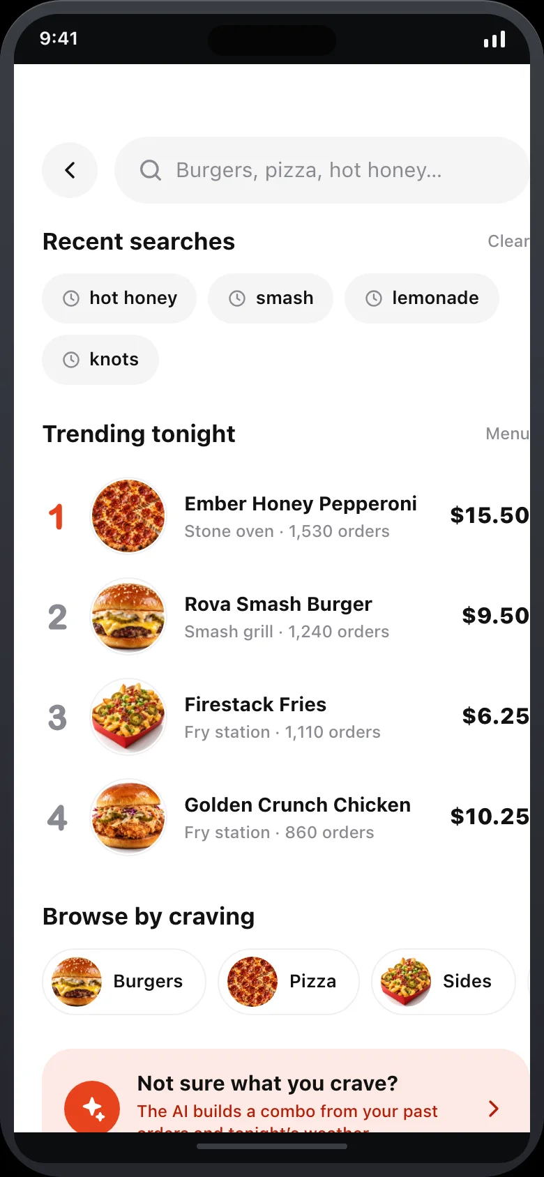 Kravaro Kitchen (Burger & Pizza Ordering) — Search