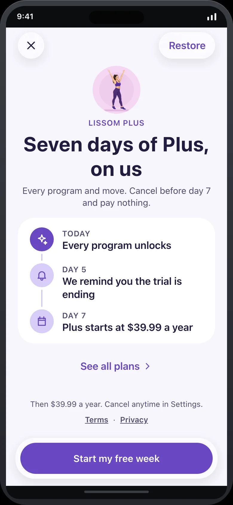 Lissom (Home Workout Planner) — Paywall Trial