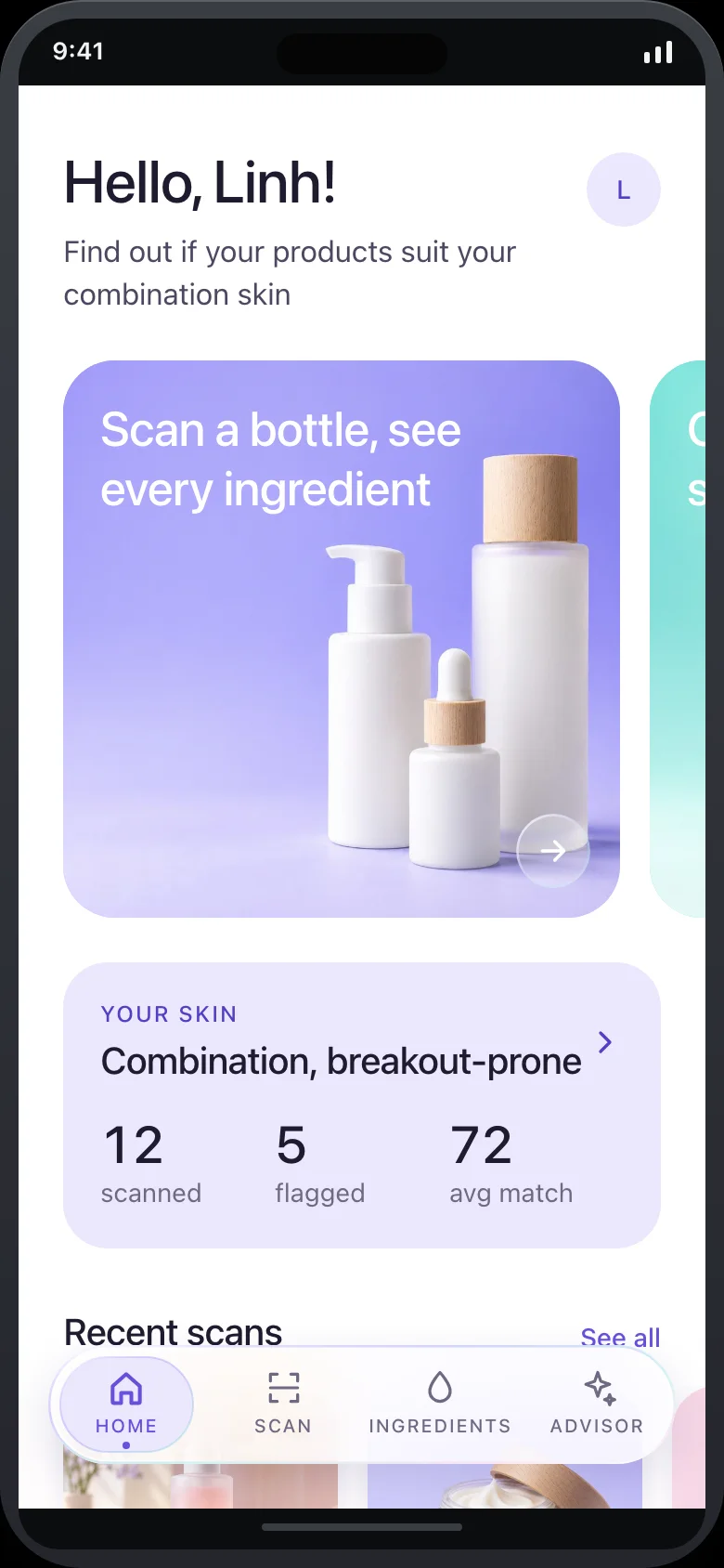 Nuvelle (AI Cosmetic Ingredient Scanner) — Home