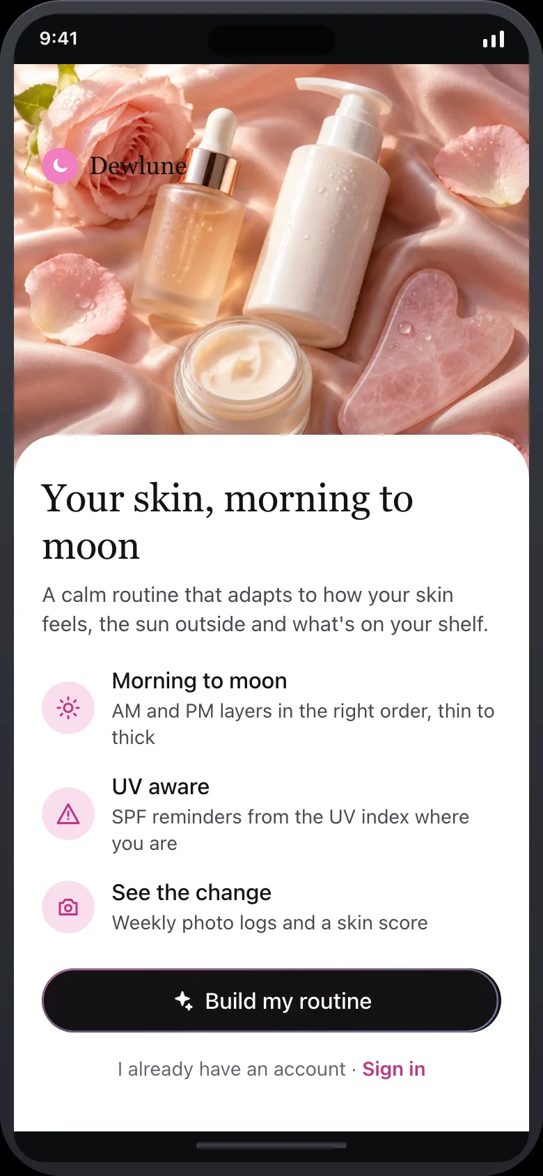 Dewlune (AI Skincare Routine Planner) — Onboarding