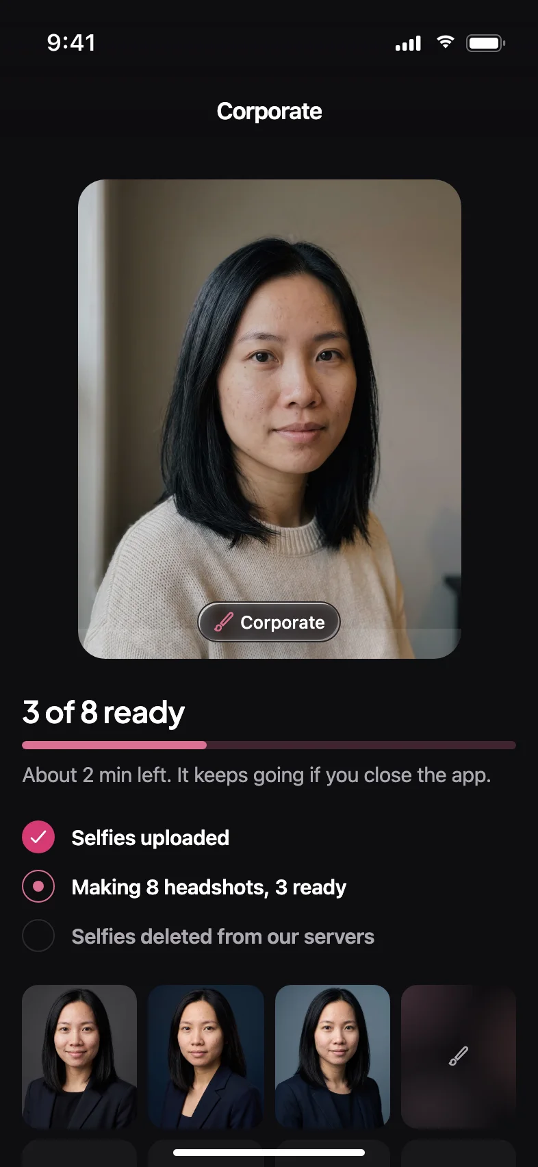 Glimmer AI Photo Effects and Portrait Studio App — Honest progress, image by image