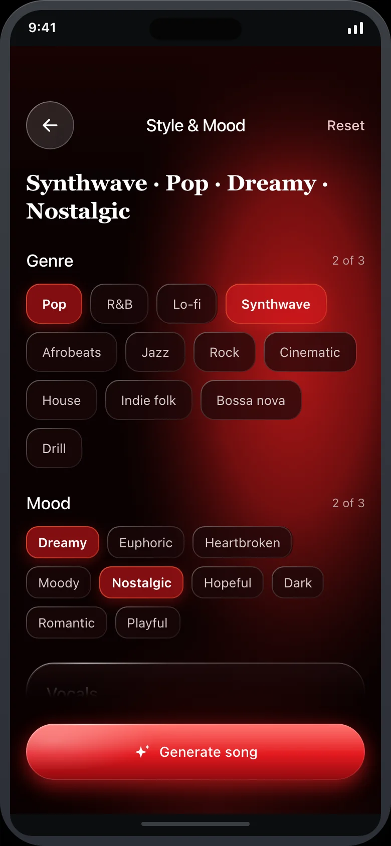 Crimsong (AI Song Generator) — Style Tags