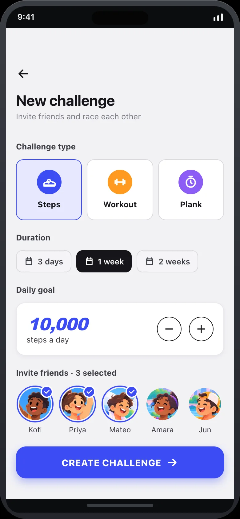 Stepwick (AI Fitness Challenges & Community) — Create Challenge